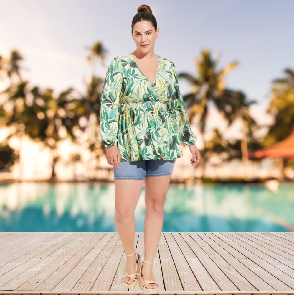 Torrid Tropical Puff Sleeve Babydoll Top - Brand New, Never Used